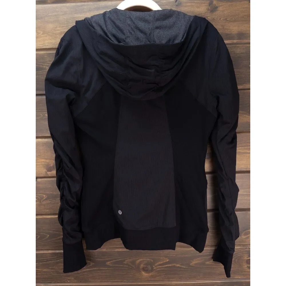 Lululemon Reversible Dance Studio Jacket Black Gray Size 8 Hooded Zip